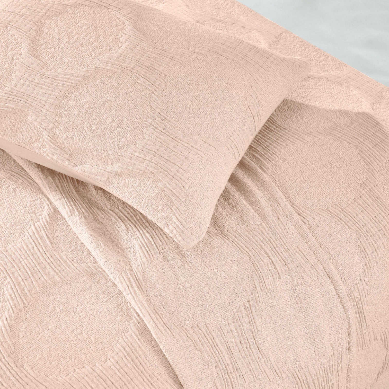 Tanta Cotton Medium Weight Textured Modern Circles Woven Coverlet, Blush, King Coverlet