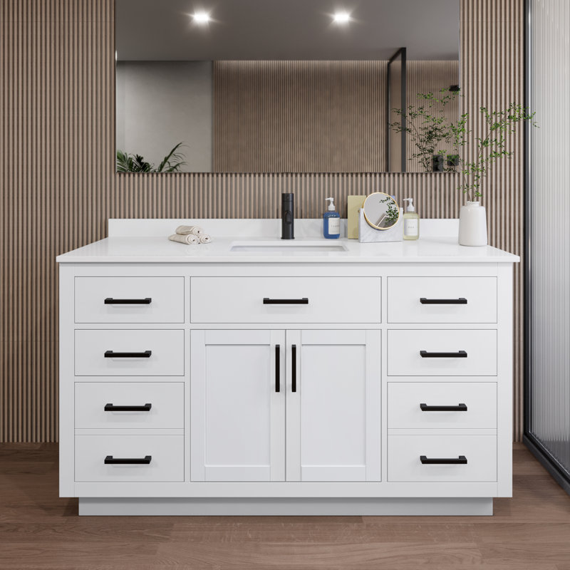 Beckett TK 60'' Bathroom Vanity with Quartz Top, Single, Matte Black, White