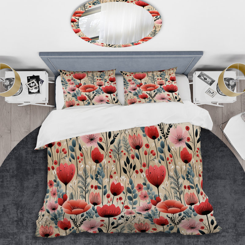 Ensemble de housse de couette rustique rouge et vert, Housse de couette pour grand lit et 2 taies décor