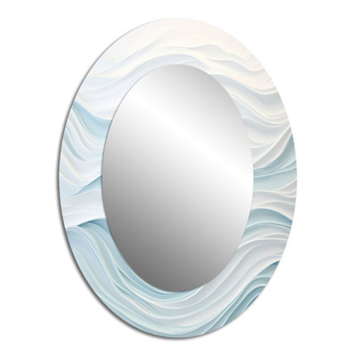 Blue And White Simplicity Wave - Large Oval Wall Mirror On Metal