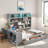 Wooden Daybed With 3 Drawers, Desk, Open Shelves, Lights And Charging Station-879142261