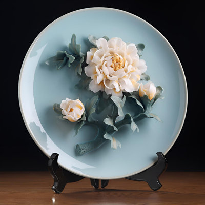 Elegant Ceramic Peony Floral Wall Decor - Traditional Chinese Style