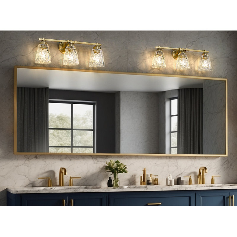 Meuble-lavabo moderne 3 lumières Andree, Doré