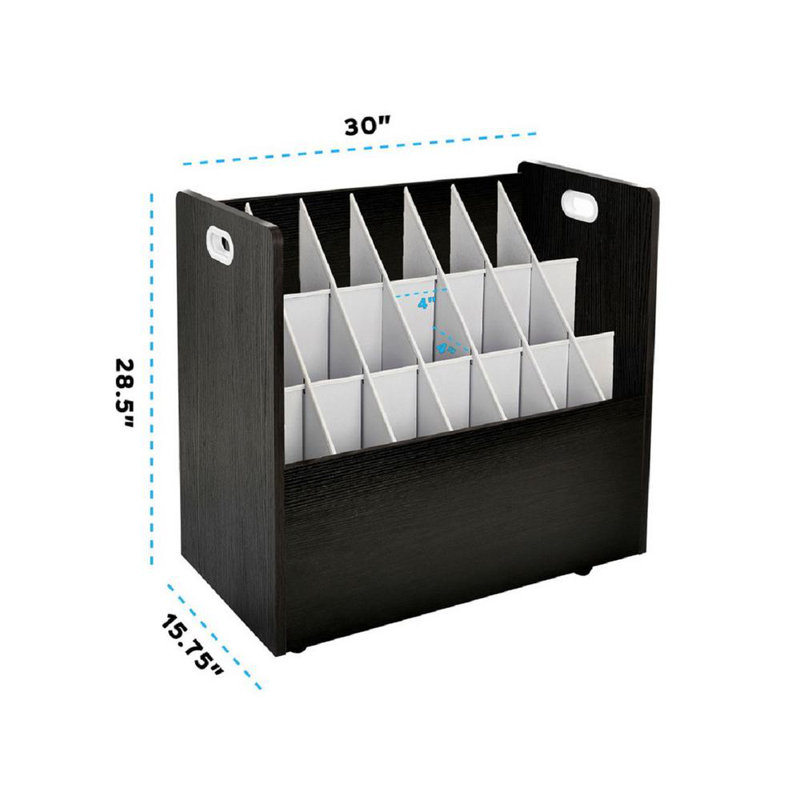 Black Mobile Wood Roll File with 21 Slots