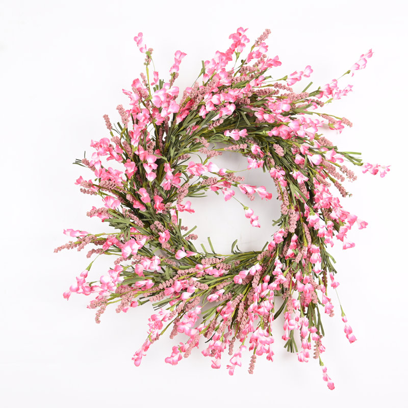 26" Blossom Wildflower Spring Front Door Wreath, Green/Pink