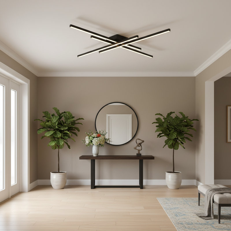 Plafonnier semi-encastré à DEL 4 lumières Whisman, Noir mat, H 3,3 po x l 43 po x P 43 po