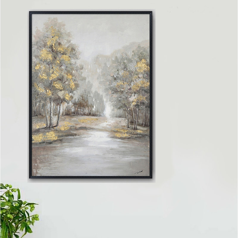 «Landscape Golden Trees» - Cadre flottant, reproduction d'art sur toile