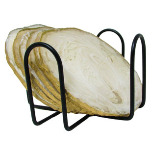 Resin Round 6 Piece Coaster Set With Holder