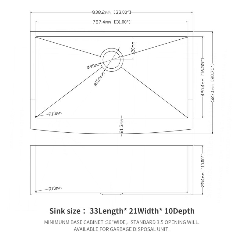 33 Farmhouse Sink - 33*21*10 Inch Kitchen Sink Stainless Steel 16 Gauge Apron Front Kitchen Sink, Black
