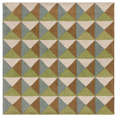Glenwood Geometric Handmade Tufted Wool/Cotton Area Rug in Beige/Green