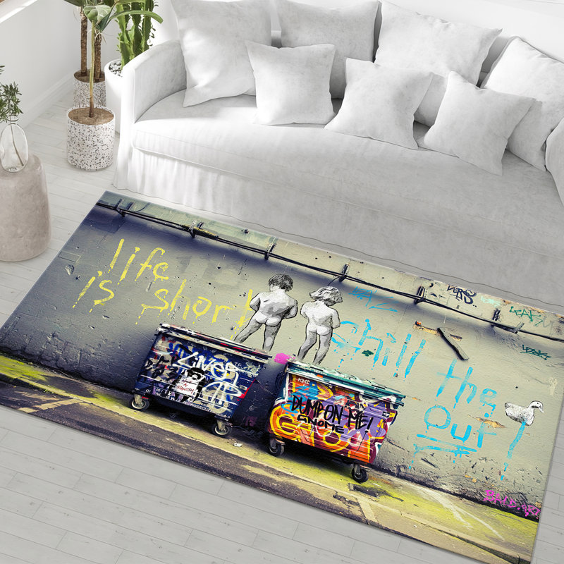 Stylish Geometric Patterned Non-Woven Thin Type Printed Rug Adds a Touch of Modern Aesthetic to Any Indoor Space