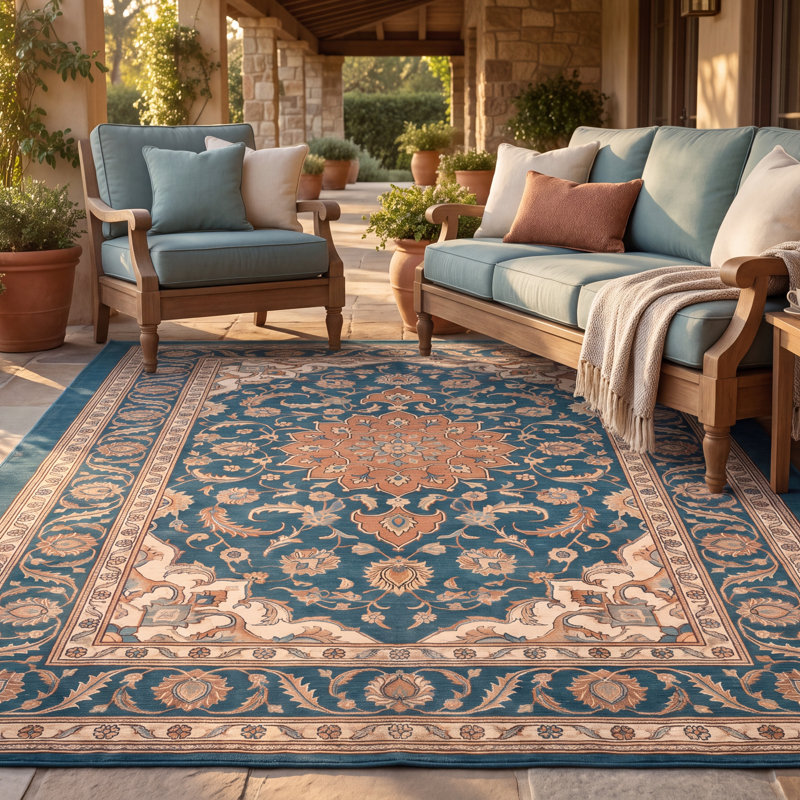 Tapis Urgup traditionnel persan audacieux, bleu sarcelle, or et crème, lavable en machine, antidérapant, à poils courts, pour l'intérieur et l'extérieur, adapté aux animaux domestiques, idéal pour le salon, la chambre, la salle à manger, l'entrée, le couloir ou le bureau.