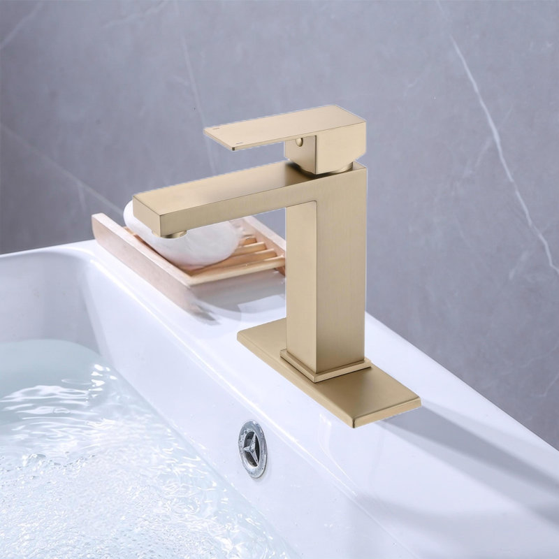 Single-handle Bathroom Faucet with Drain Assembly, Brushed Gold