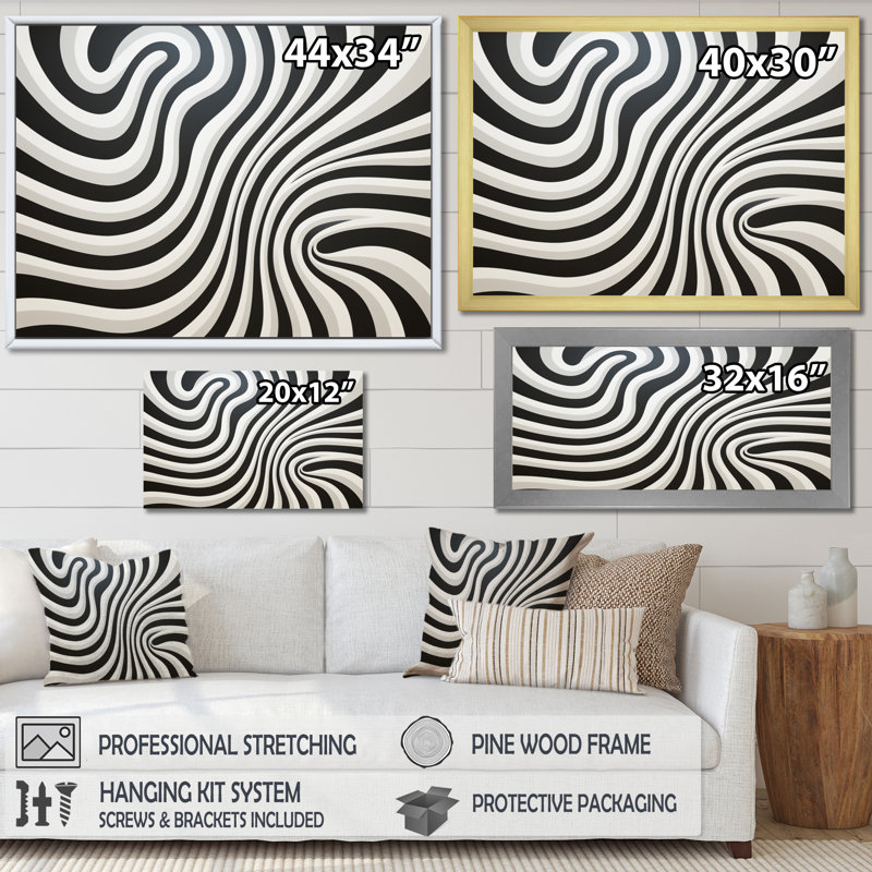 Noir blanc noir blanc optique de rêve sur toile, H 12 po x l 20 po x P 1 po, Cadre photo noir