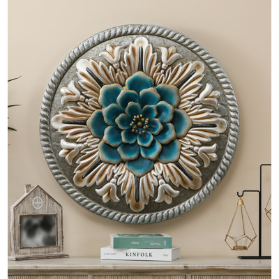 29.88-Inch Wide Farmhouse Flower Wall Art Accent with Distressed Finish
