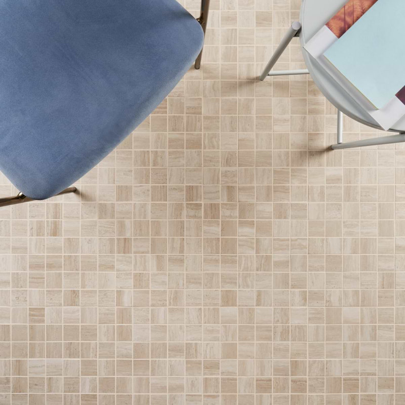 Nashville 2x2 Matte Travertine Look Porcelain Mosaic Tile, Beige Matte