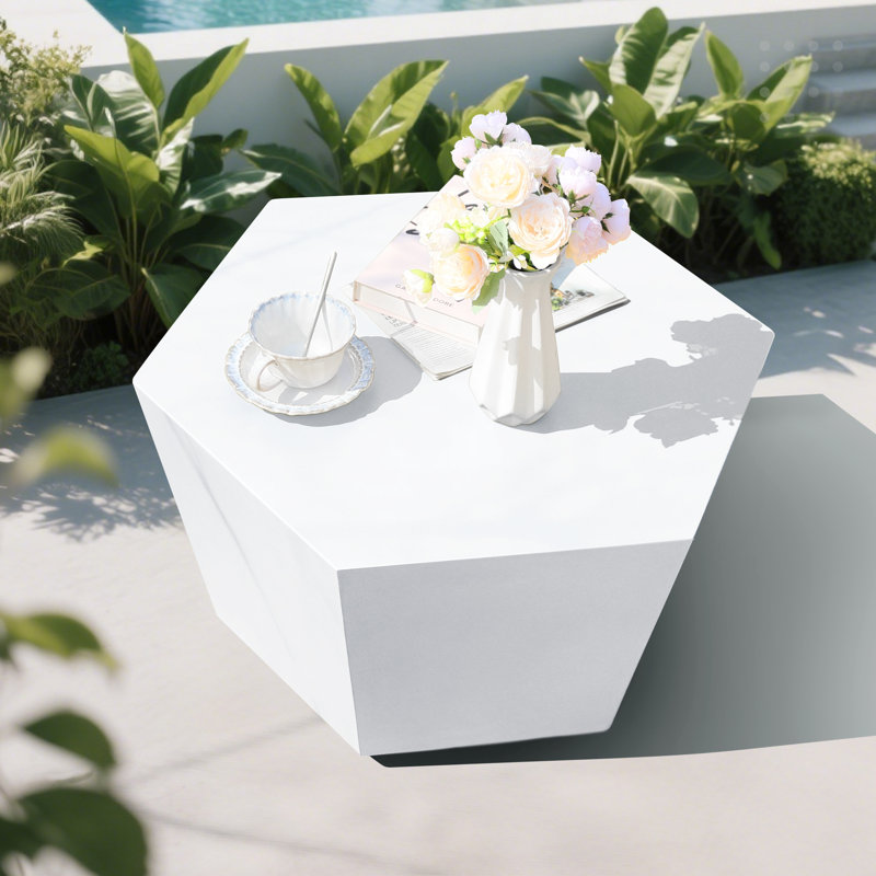 28-Inch  Outdoor Side Table, Hexagon Magnesium Oxide Coffee Table for Outdoor Patio, Gardens, Backyards, Farmhouses, Living Rooms