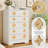 46.1" Tall 5 Drawer Wood Dresser with Decorative Fronts & Crystal Knobs, Narrow Storage Chest-404316065