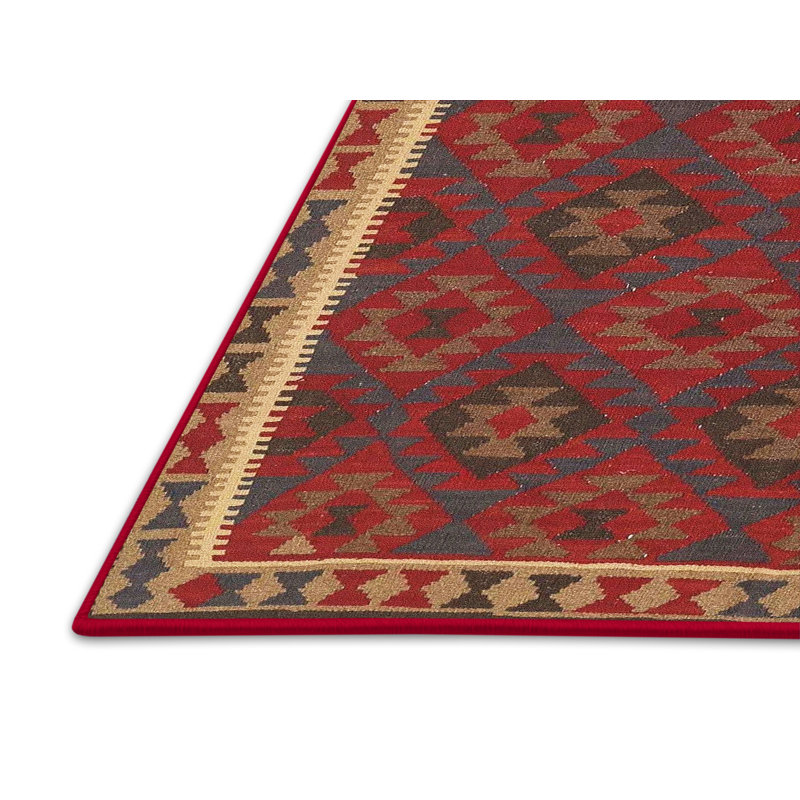 Tapis géométrique rouge / vert / beige, Rectangle 7 pi x 10 pi