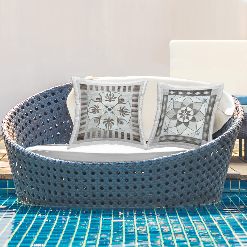 Neutral Blue Centralized Pattern 2 Piece Outdoor Printed Pillow Set by Charity Henderson