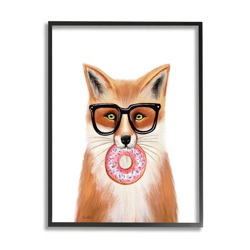 Renard tenant un beignet portant des lunettes, estampe numérique encadrée par Elizabeth Tyndall_aq-498