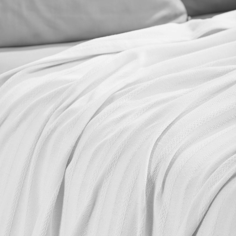 Couverture à rayures jacquard 100% coton Superior Clara, Blanc, Double/Grand