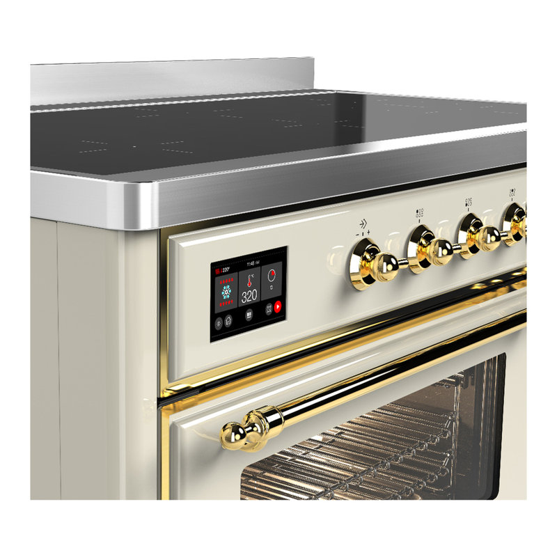 Majestic III Series 48 Inch Induction Range with 6 Induction Elements in Matte Graphite (Brass Trim), Brass, Antique White