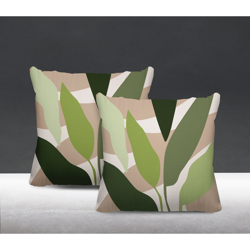Pre-Decorated Outdoor Reversible Throw Pillow, 19W" x 19H", Chartreuse/Beige