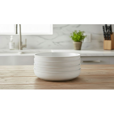 Housewarming Gift: A 4-Piece Set Of Double-Layered Glazed Pasta Salad Bowls, Decorated With White Lines, Sturdy And Easy To Store.
