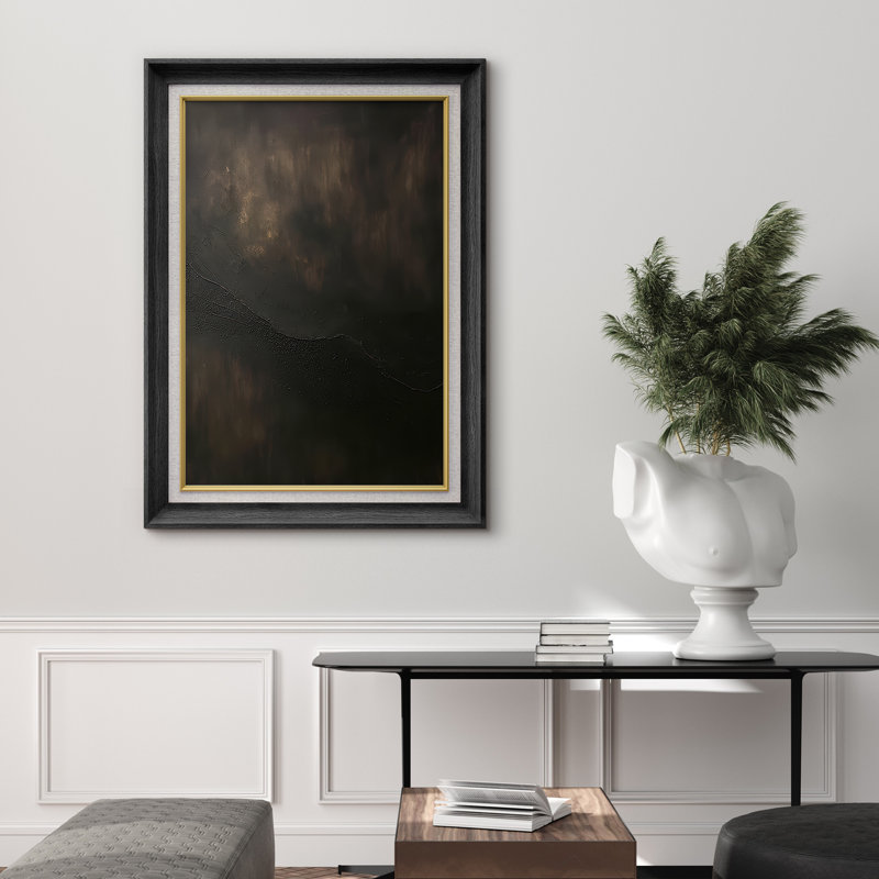 Moody brun foncé, texture abstraite, décoration murale pour le salon ou le bureau - impression sur toile encadrée