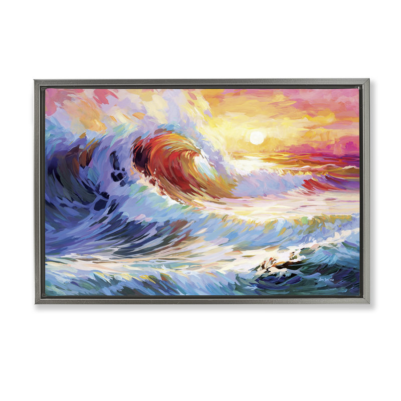  Toile flottante encadrée Sunrise over Ocean Wave par Leon Devenice, H 17 po x l 25 po, Cadre flottant gris lustré