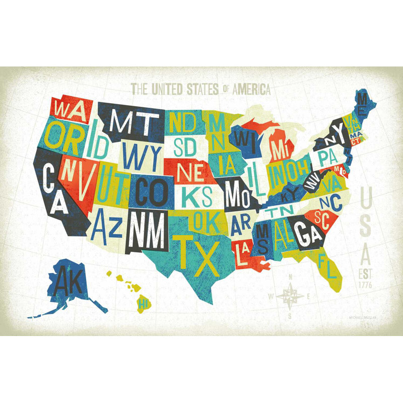 " Letterpress USA Map ", 32" H x 48" W