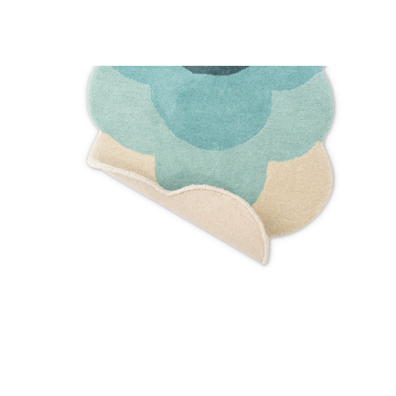 Wool Floral Area Rug in Teal/Cream/Black, Novelty 2' x 7'6"