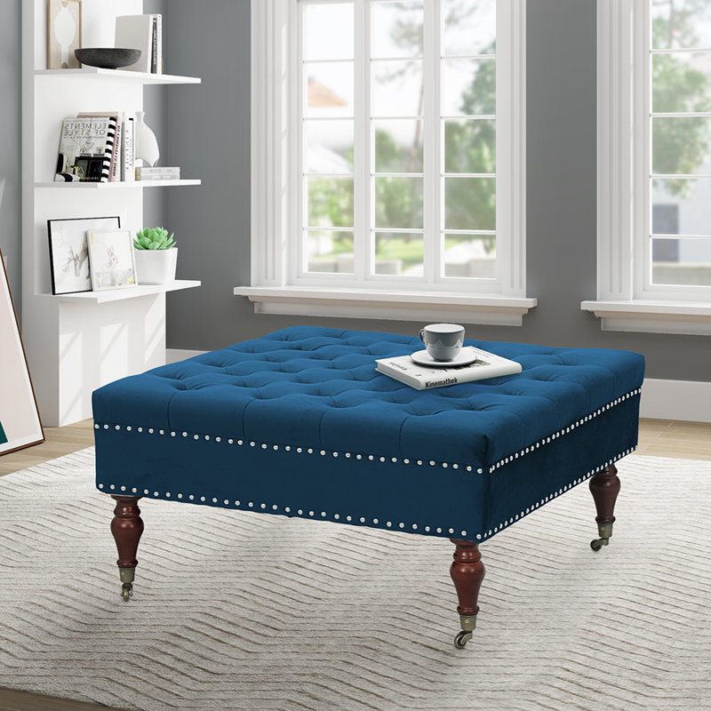 Bhreac Velvet Ottoman, Navy Velvet