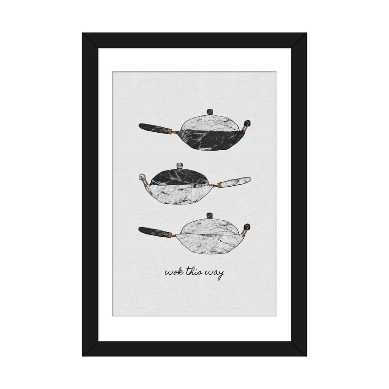 « wok this way », impression sur toile, H 24 po x l 16 po x P 1 po, Papier d'art encadré noir, Blanc