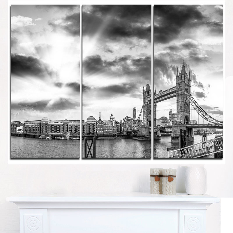 Ensemble de 3 impressions sur toile tendue, "noir et blanc" de la vue de londres