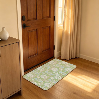 Tapis d'entrée vert à motif floral ikat Welcome 20 X 32 po