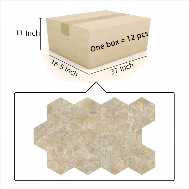 Carreaux de marbre hexagonal en pierre naturelle pour plancher et mur, 1 boîte de 12 pièces