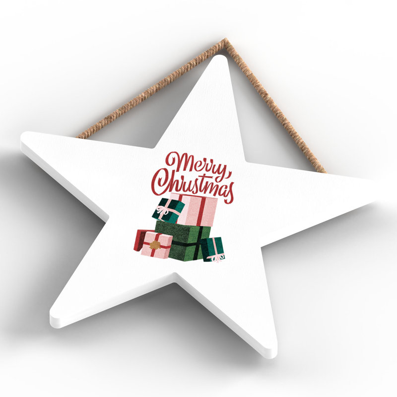 Xmas Merry Christmas Wooden Star Plaque