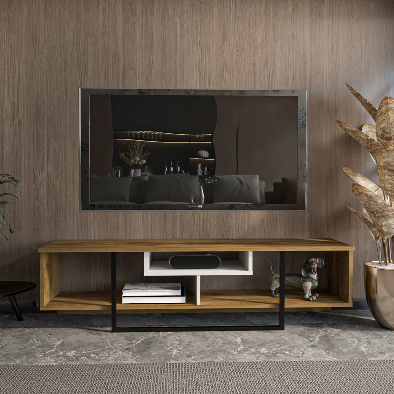 Asal 59" Wide TV stand for TVs up to 65", Oud Oak/White/Black