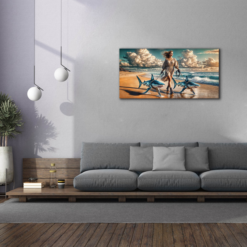 'Beach Side Shark Walk' by Rey Klimt Wall Art, 30" H x 60" W