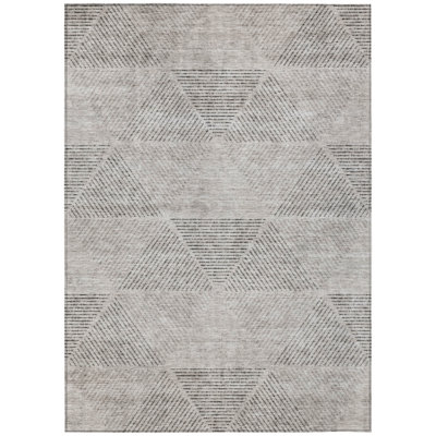 9' X 12' Taupe Brown And Ivory Geometric Washable Indoor Outdoor Area Rug