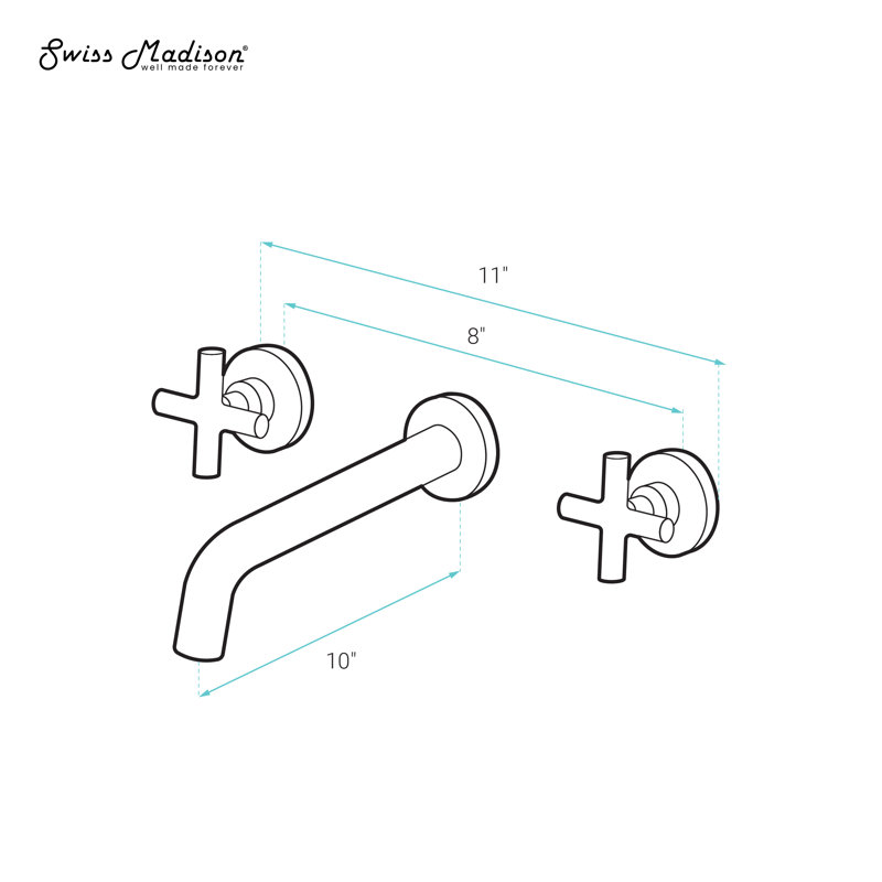Ivy 8 In. Widespread Double Cross-Handle Wall Mount Bathroom Faucet, Brushed Gold