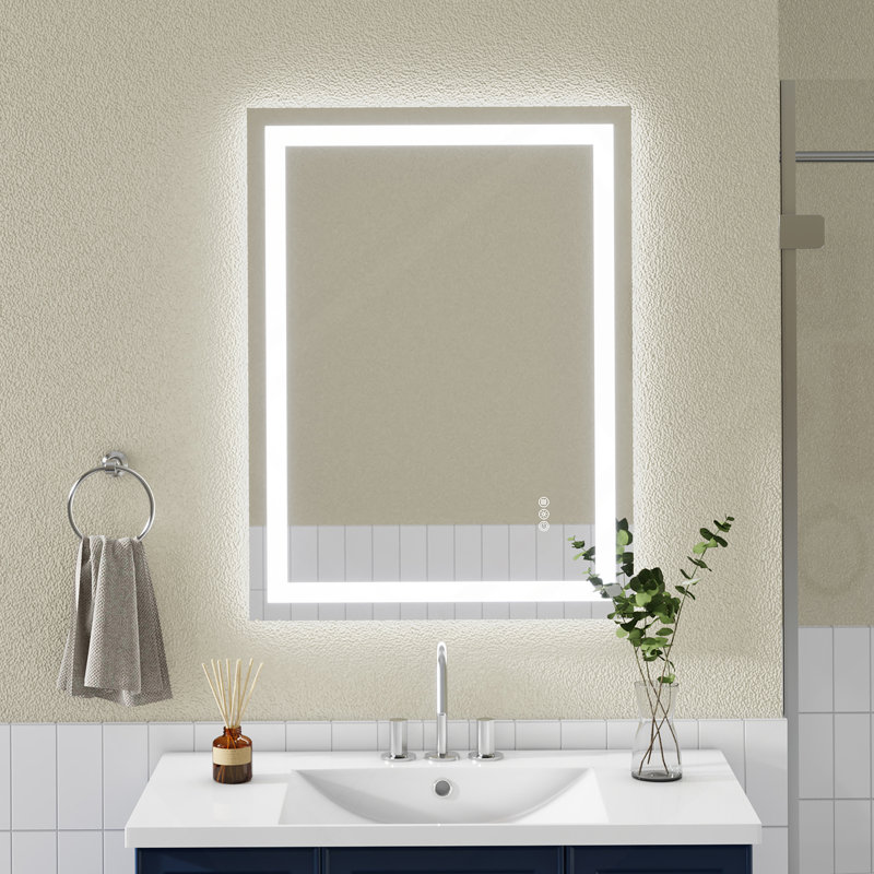 20 po x 28 po sans cadre, avec deux bandes de lumière DEL à l'avant et à l'arrière, Transparent, 28 po x 20 po