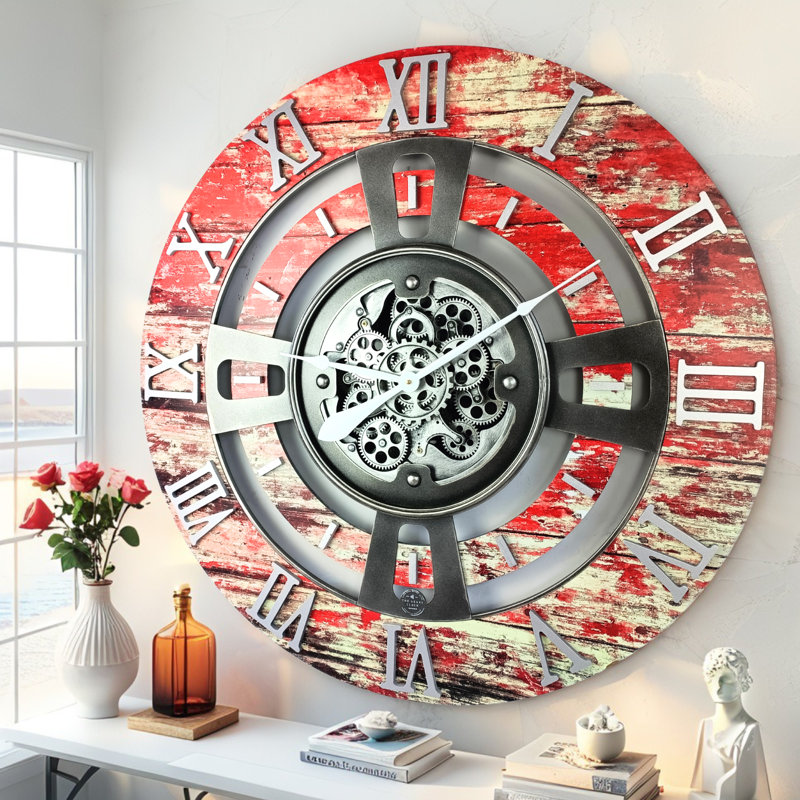 Solid Wood Wall Clock, Red Lava, Large 61cm