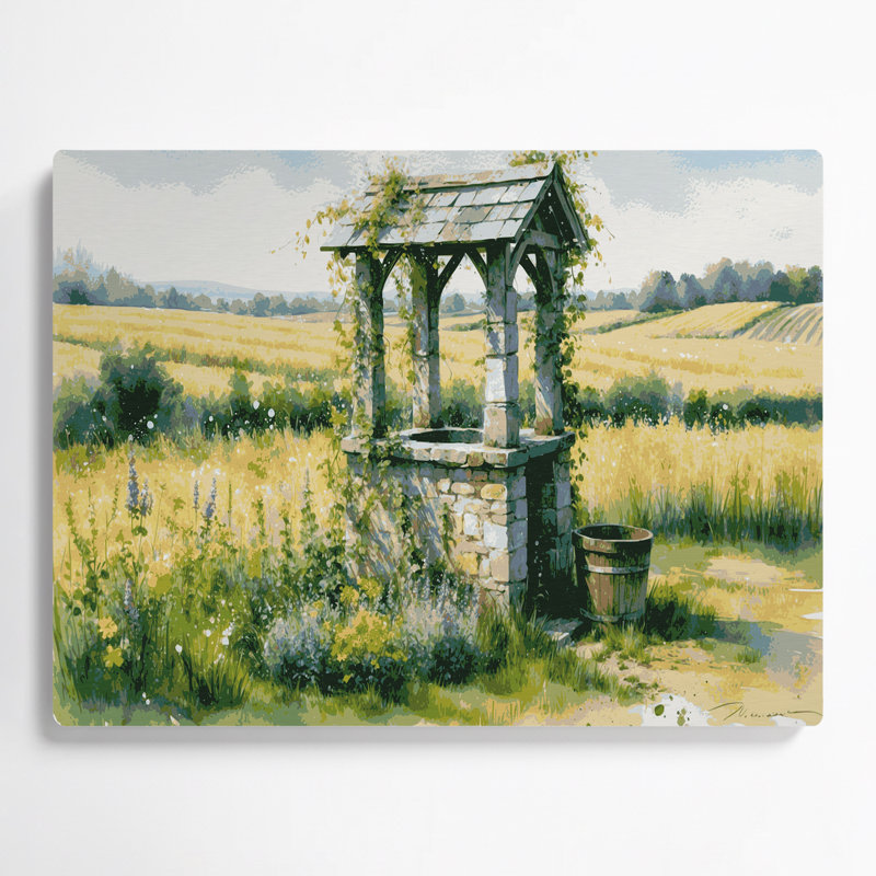 «Farm Water Well», art mural en métal beige, H 11 po x l 14 po