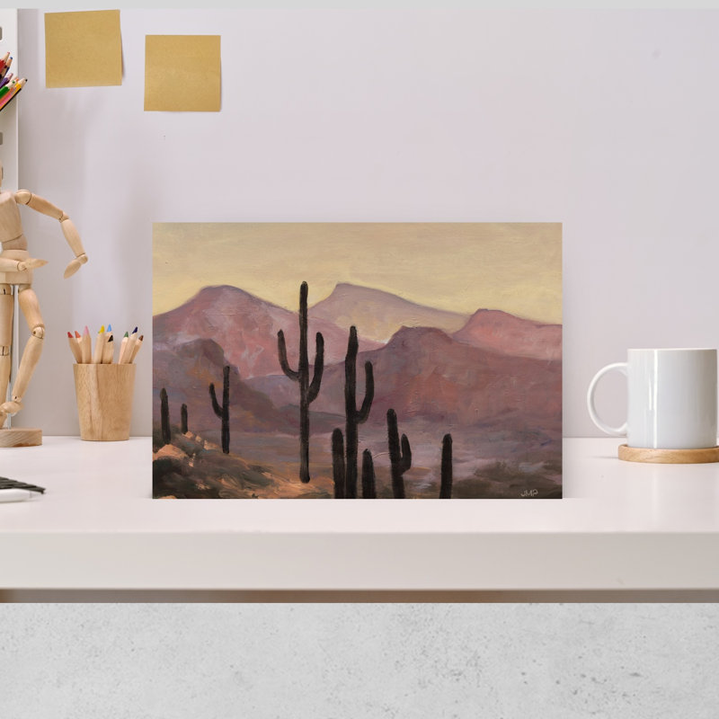 «Twilight Cacti Abstract Contemporary Cactus Landscape Mountain», reproduction d'art murale, 12" H x 18" W