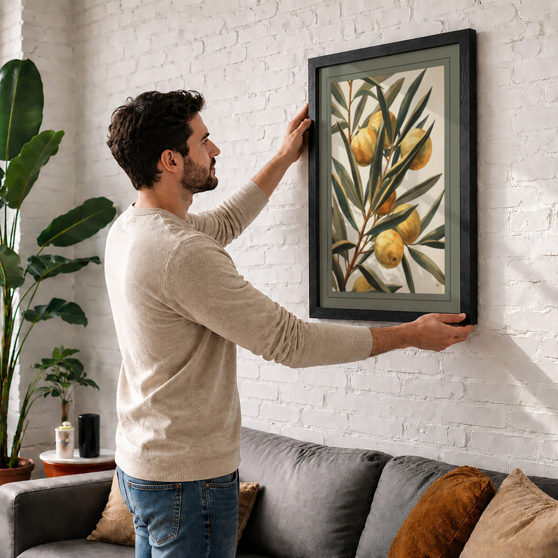 Golden Fruit Branch Botanical - Framed Print, Walnut, A1 - 84.1 x 59.4 cm