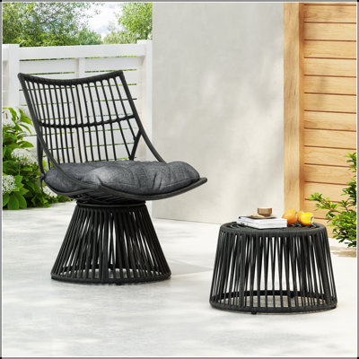 ELAINE Outdoor Wicker Chair And Side Table Set, Durable Rattan With Comfortable Cushions For Patio And Garden