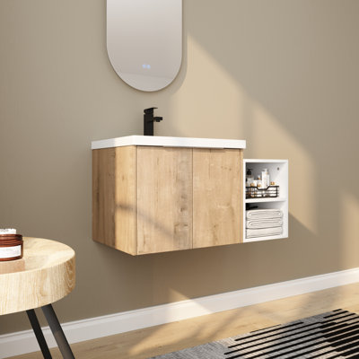 36" Modern Bathroom Vanity with Ceramic Sink - Soft-Close Doors & Adjustable Storage Shelves | Space-Saving Design for Small Bathrooms (24"+12" Cabinet Combo)